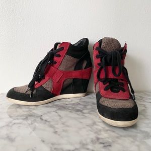 ASH Red Black Tan Suede Rare Bowie Heel Sneaker 38